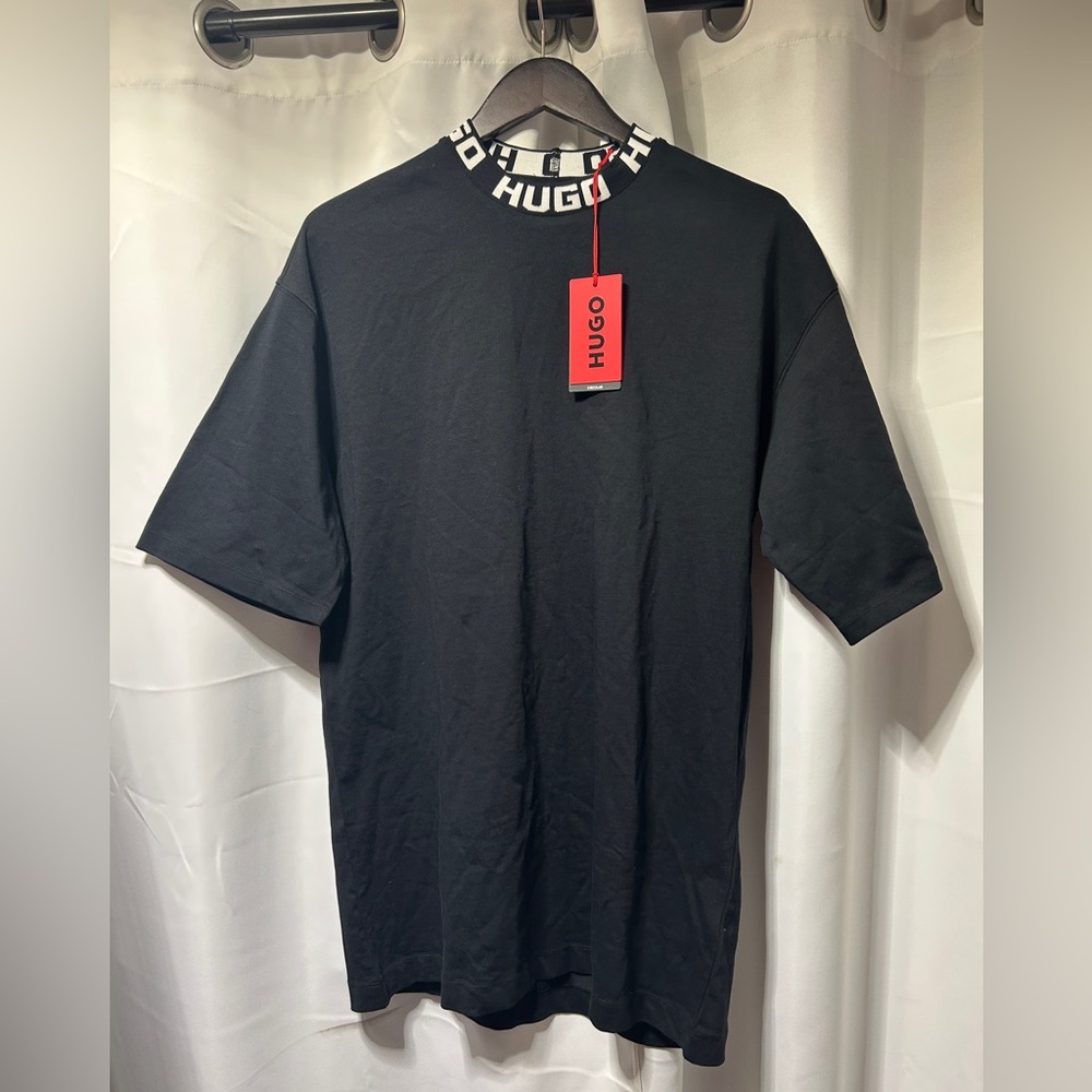 HUGO Ninaya branded collar relaxed fit t-shirt dress in black NEW with TAGS